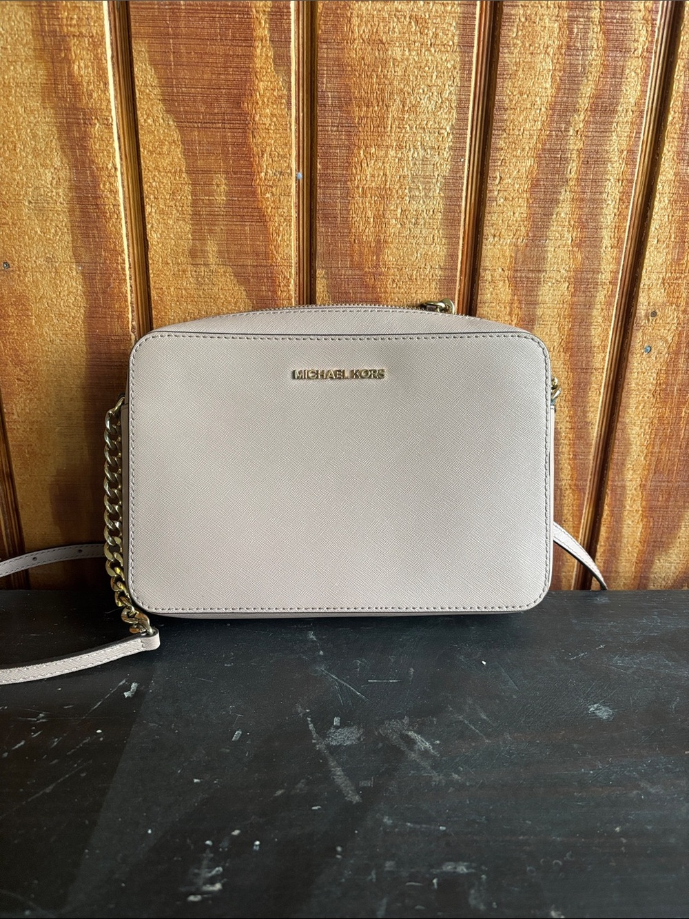 Michael Kors Blush Saffiano Leather Crossbody with Gold Chain